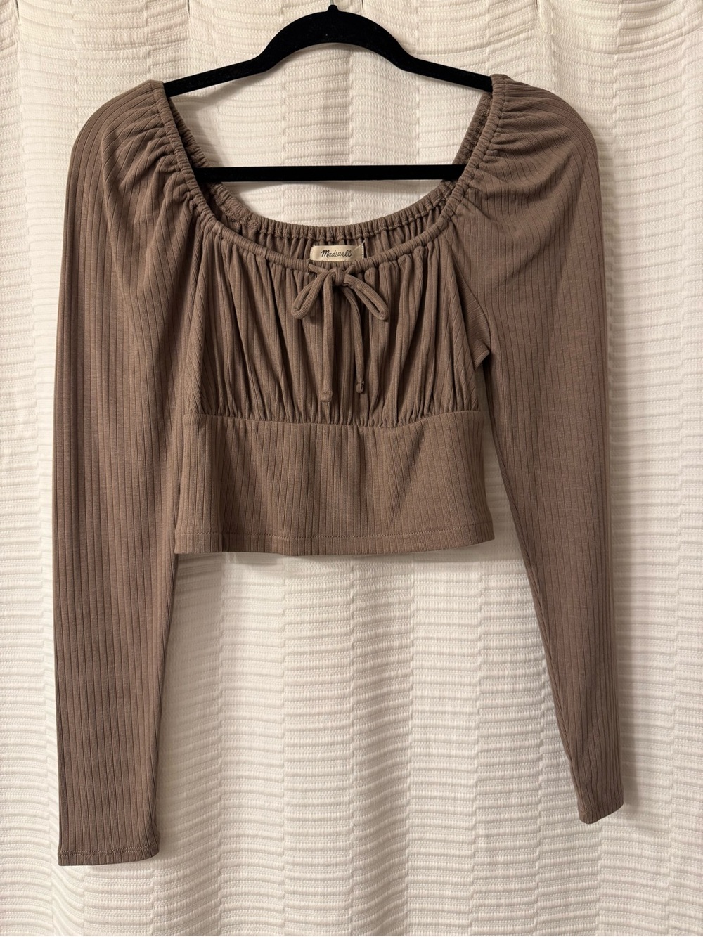 Madewell Cropped Ribbed Long Sleeve Tie-Front Top | NWT | Medium